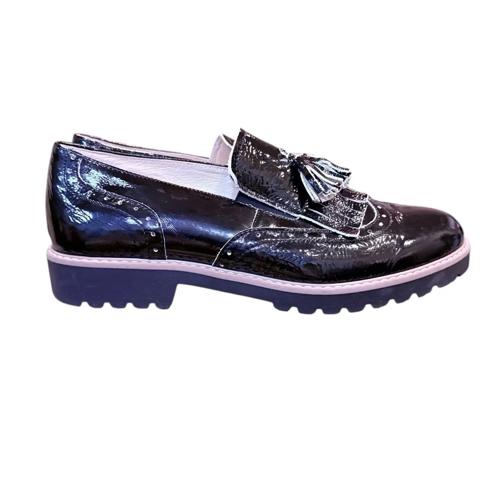 Zapato Women’s Genuine Leather Black Tassel Loafers Sz 40